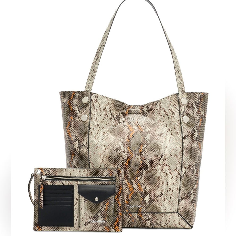 Calvin Klein Quinn Snake Print Large  Tote With Organizer Pouch